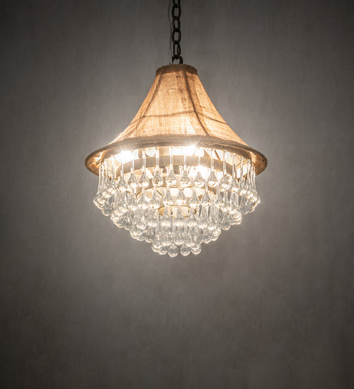Meyda Lighting Mosier 18" 3-Light Antique Brass Pendant Light With Beige Burlap Fabric Shade