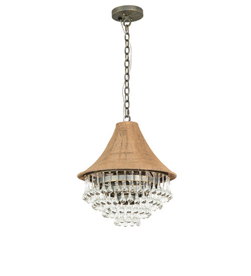 Meyda Lighting Mosier 18" 3-Light Antique Brass Pendant Light With Beige Burlap Fabric Shade