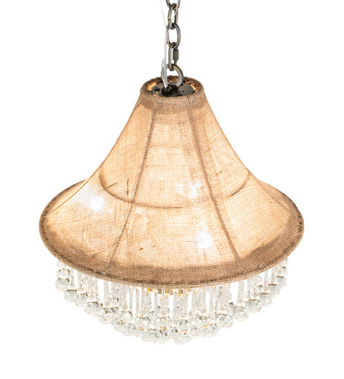 Meyda Lighting Mosier 18" 3-Light Antique Brass Pendant Light With Beige Burlap Fabric Shade