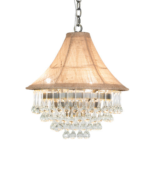 Meyda Lighting Mosier 18" 3-Light Antique Brass Pendant Light With Beige Burlap Fabric Shade