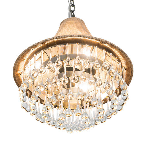 Meyda Lighting Mosier 18" 3-Light Antique Brass Pendant Light With Beige Burlap Fabric Shade