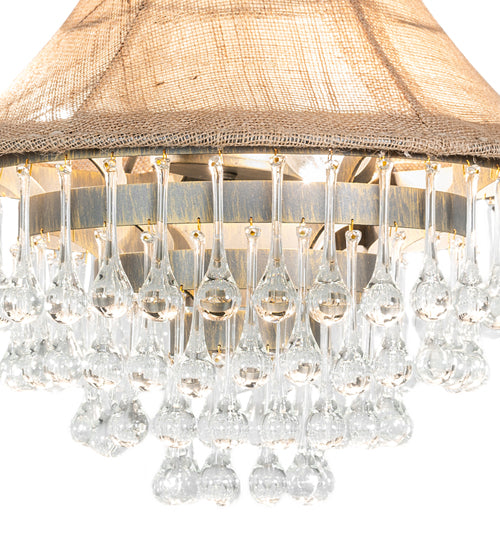 Meyda Lighting Mosier 18" 3-Light Antique Brass Pendant Light With Beige Burlap Fabric Shade