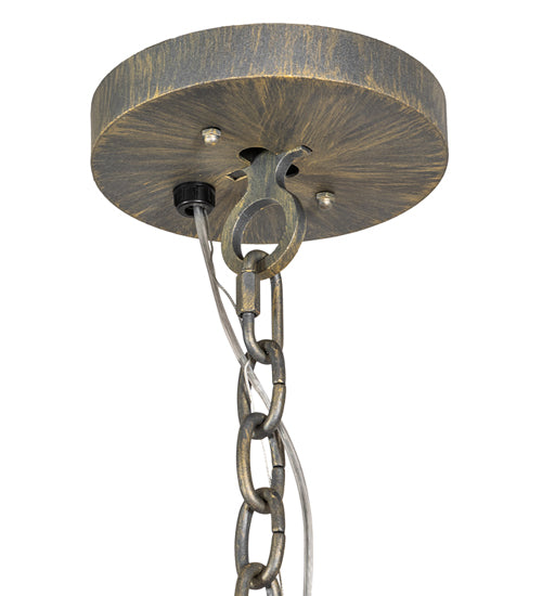 Meyda Lighting Mosier 18" 3-Light Antique Brass Pendant Light With Beige Burlap Fabric Shade