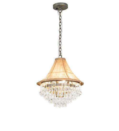 Meyda Lighting Mosier 18" 3-Light Antique Brass Pendant Light With Beige Burlap Fabric Shade