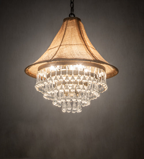 Meyda Lighting Mosier 22" 4-Light Antique Brass Pendant Light With Beige Burlap Fabric Shade