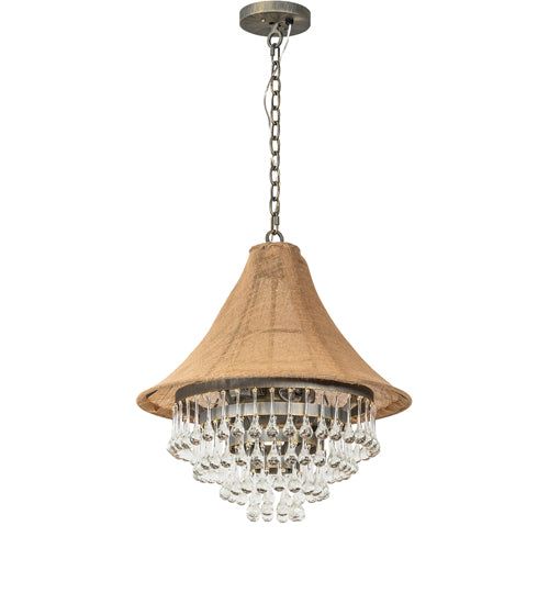 Meyda Lighting Mosier 22" 4-Light Antique Brass Pendant Light With Beige Burlap Fabric Shade