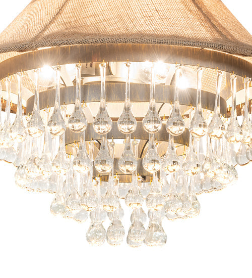 Meyda Lighting Mosier 22" 4-Light Antique Brass Pendant Light With Beige Burlap Fabric Shade