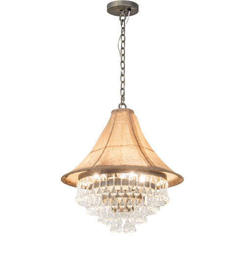 Meyda Lighting Mosier 22" 4-Light Antique Brass Pendant Light With Beige Burlap Fabric Shade