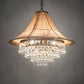 Meyda Lighting Mosier 28" 4-Light Antique Brass Pendant Light With Beige Burlap Fabric Shade