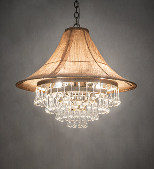 Meyda Lighting Mosier 28" 4-Light Antique Brass Pendant Light With Beige Burlap Fabric Shade