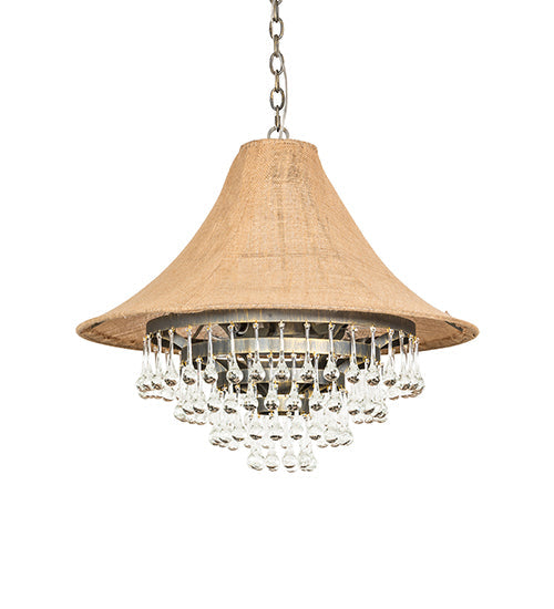 Meyda Lighting Mosier 28" 4-Light Antique Brass Pendant Light With Beige Burlap Fabric Shade