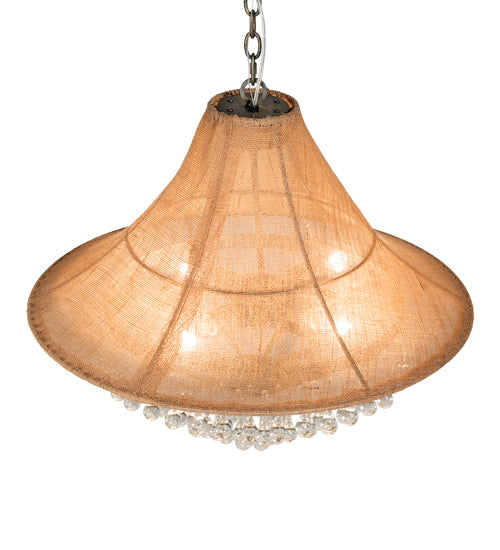 Meyda Lighting Mosier 28" 4-Light Antique Brass Pendant Light With Beige Burlap Fabric Shade