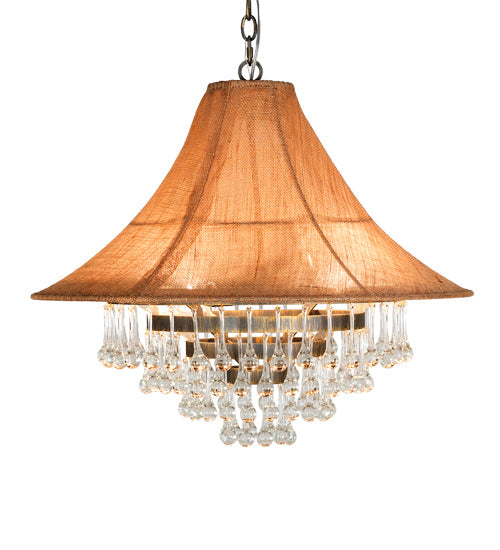 Meyda Lighting Mosier 28" 4-Light Antique Brass Pendant Light With Beige Burlap Fabric Shade