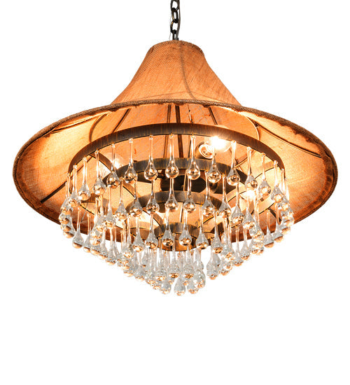 Meyda Lighting Mosier 28" 4-Light Antique Brass Pendant Light With Beige Burlap Fabric Shade