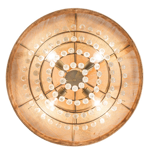 Meyda Lighting Mosier 28" 4-Light Antique Brass Pendant Light With Beige Burlap Fabric Shade