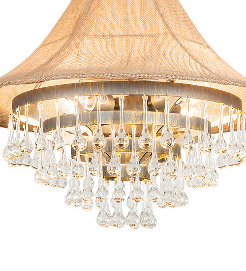 Meyda Lighting Mosier 28" 4-Light Antique Brass Pendant Light With Beige Burlap Fabric Shade
