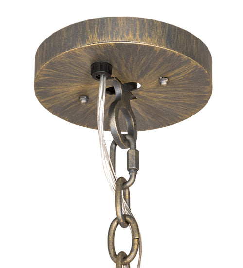 Meyda Lighting Mosier 28" 4-Light Antique Brass Pendant Light With Beige Burlap Fabric Shade