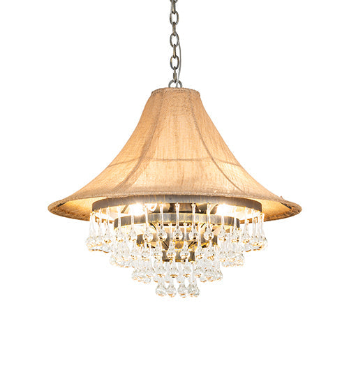 Meyda Lighting Mosier 28" 4-Light Antique Brass Pendant Light With Beige Burlap Fabric Shade