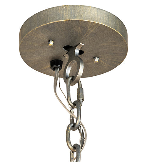 Meyda Lighting Mosier 36" 6-Light Antique Brass Pendant Light With Beige Burlap Fabric Shade