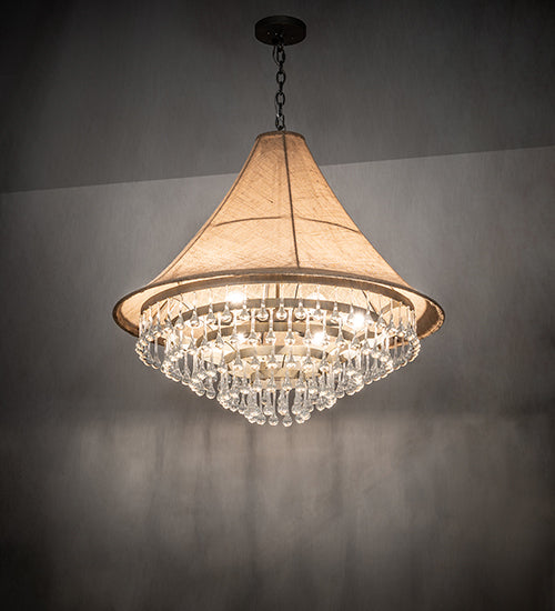 Meyda Lighting Mosier 36" 6-Light Antique Brass Pendant Light With Beige Burlap Fabric Shade