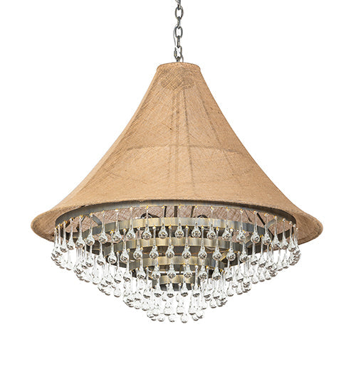 Meyda Lighting Mosier 36" 6-Light Antique Brass Pendant Light With Beige Burlap Fabric Shade