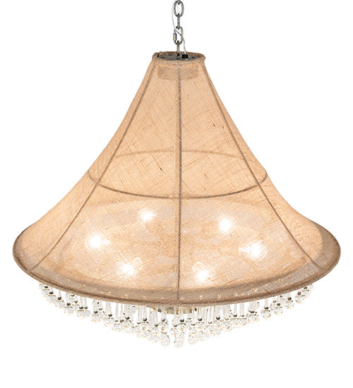 Meyda Lighting Mosier 36" 6-Light Antique Brass Pendant Light With Beige Burlap Fabric Shade