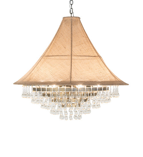 Meyda Lighting Mosier 36" 6-Light Antique Brass Pendant Light With Beige Burlap Fabric Shade