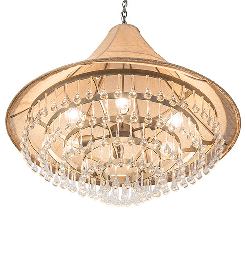 Meyda Lighting Mosier 36" 6-Light Antique Brass Pendant Light With Beige Burlap Fabric Shade