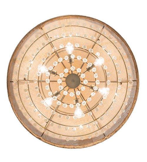 Meyda Lighting Mosier 36" 6-Light Antique Brass Pendant Light With Beige Burlap Fabric Shade