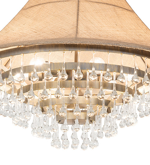 Meyda Lighting Mosier 36" 6-Light Antique Brass Pendant Light With Beige Burlap Fabric Shade