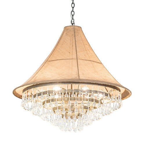 Meyda Lighting Mosier 36" 6-Light Antique Brass Pendant Light With Beige Burlap Fabric Shade