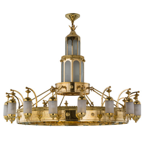 Meyda Lighting Mosque 250553 72" 42-Light Polished Brass Chandelier With Frosted Clear Shade