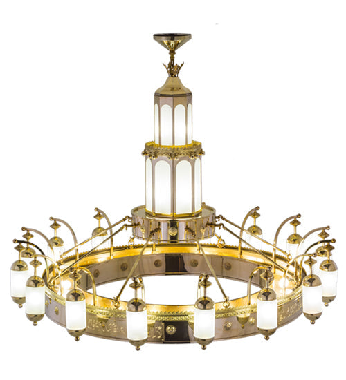 Meyda Lighting Mosque 250553 72" 42-Light Polished Brass Chandelier With Frosted Clear Shade