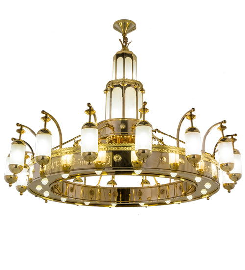 Meyda Lighting Mosque 250553 72" 42-Light Polished Brass Chandelier With Frosted Clear Shade