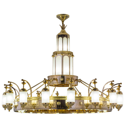 Meyda Lighting Mosque 250553 72" 42-Light Polished Brass Chandelier With Frosted Clear Shade