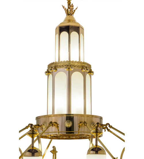 Meyda Lighting Mosque 72" 42-Light Polished Brass Chandelier With Frosted Clear Shade Glass