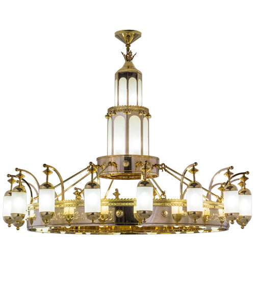 Meyda Lighting Mosque 72" 42-Light Polished Brass Chandelier With Frosted Clear Shade Glass