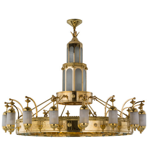 Meyda Lighting Mosque 72" 42-Light Polished Brass Chandelier With Frosted Clear Shade Glass