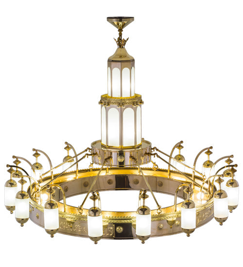 Meyda Lighting Mosque 72" 42-Light Polished Brass Chandelier With Frosted Clear Shade Glass