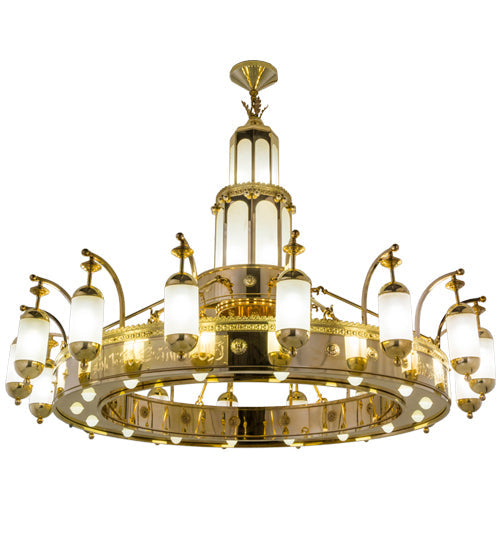 Meyda Lighting Mosque 72" 42-Light Polished Brass Chandelier With Frosted Clear Shade Glass