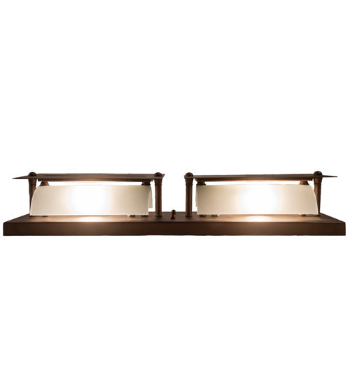 Meyda Lighting Moss Creek 24" 2-Light Cinnamon Coffee Metallic Creekside Vanity Light With Beige Shade Glass