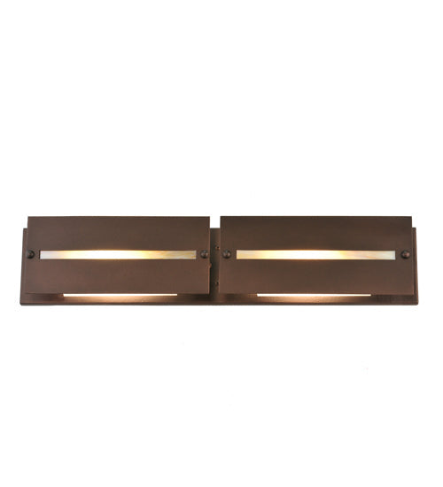 Meyda Lighting Moss Creek 30" 2-Light Cinnamon Coffee Metallic Creekside Vanity Light With Beige Shade Glass