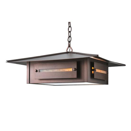 Meyda Lighting Moss Creek 35" Cinnamon Coffee Metallic Creekside Pendant Light With Beige Shade Glass