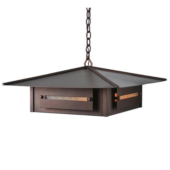 Meyda Lighting Moss Creek 35" Cinnamon Coffee Metallic Creekside Pendant Light With Beige Shade Glass