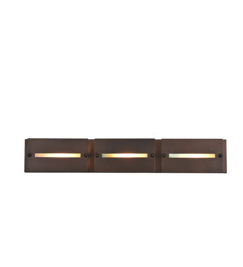 Meyda Lighting Moss Creek 36" 3-Light Cinnamon Coffee Metallic Creekside Vanity Light With Beige Shade Glass