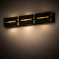Meyda Lighting Moss Creek 36" 3-Light Solar Black Creekside Vanity Light With Frosted Clear & Beige Shade Glass