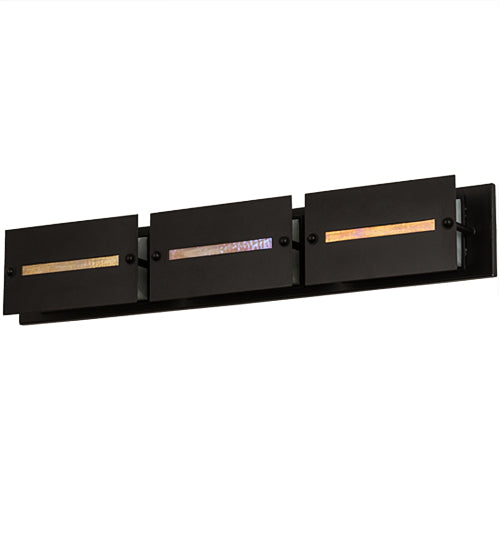 Meyda Lighting Moss Creek 36" 3-Light Solar Black Creekside Vanity Light With Frosted Clear & Beige Shade Glass