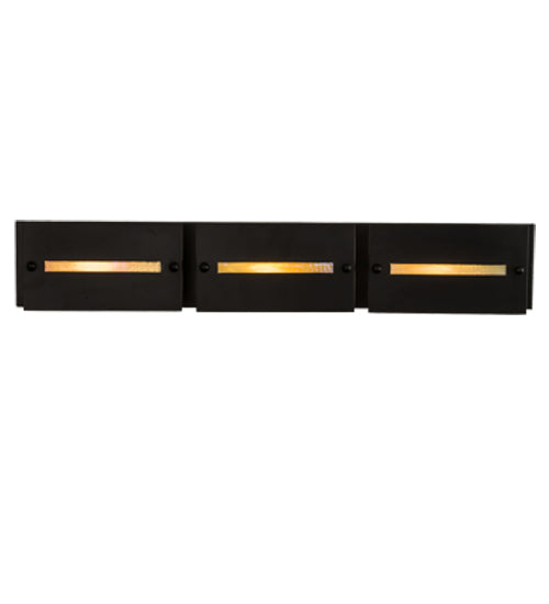 Meyda Lighting Moss Creek 36" 3-Light Solar Black Creekside Vanity Light With Frosted Clear & Beige Shade Glass