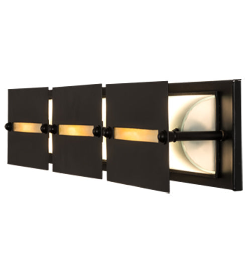 Meyda Lighting Moss Creek 36" 3-Light Solar Black Creekside Vanity Light With Frosted Clear & Beige Shade Glass