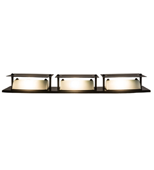 Meyda Lighting Moss Creek 36" 3-Light Solar Black Creekside Vanity Light With Frosted Clear & Beige Shade Glass